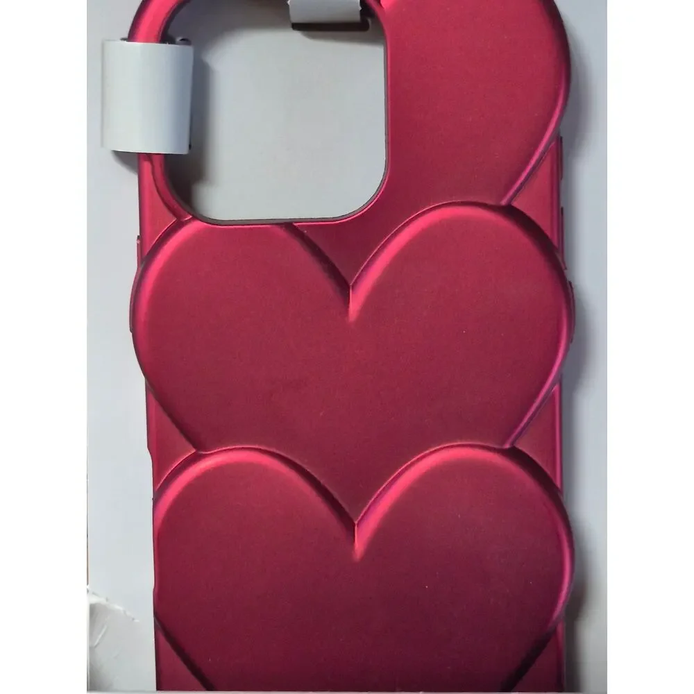 Heyday iPhone 16 Pro Phone Case Heart Design Metallic Red Softshell TPU s3